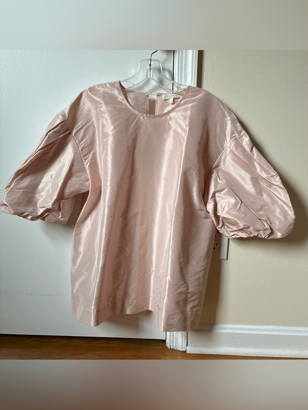 Ann Mashburn silk tafetta top balloon sleeves light pink size L